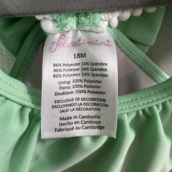 Floatimini Girls One Piece Swimsuit, pink w/ Berry Pattern&Green Trim, size 18M - Picture 3 of 4